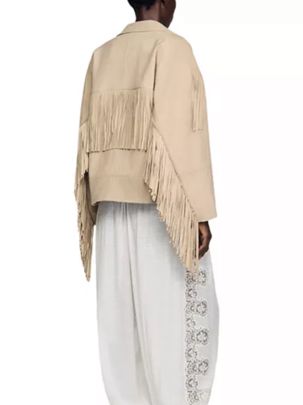 Sandro Beige Fringed Suede Jacket - Picture 3 of 9